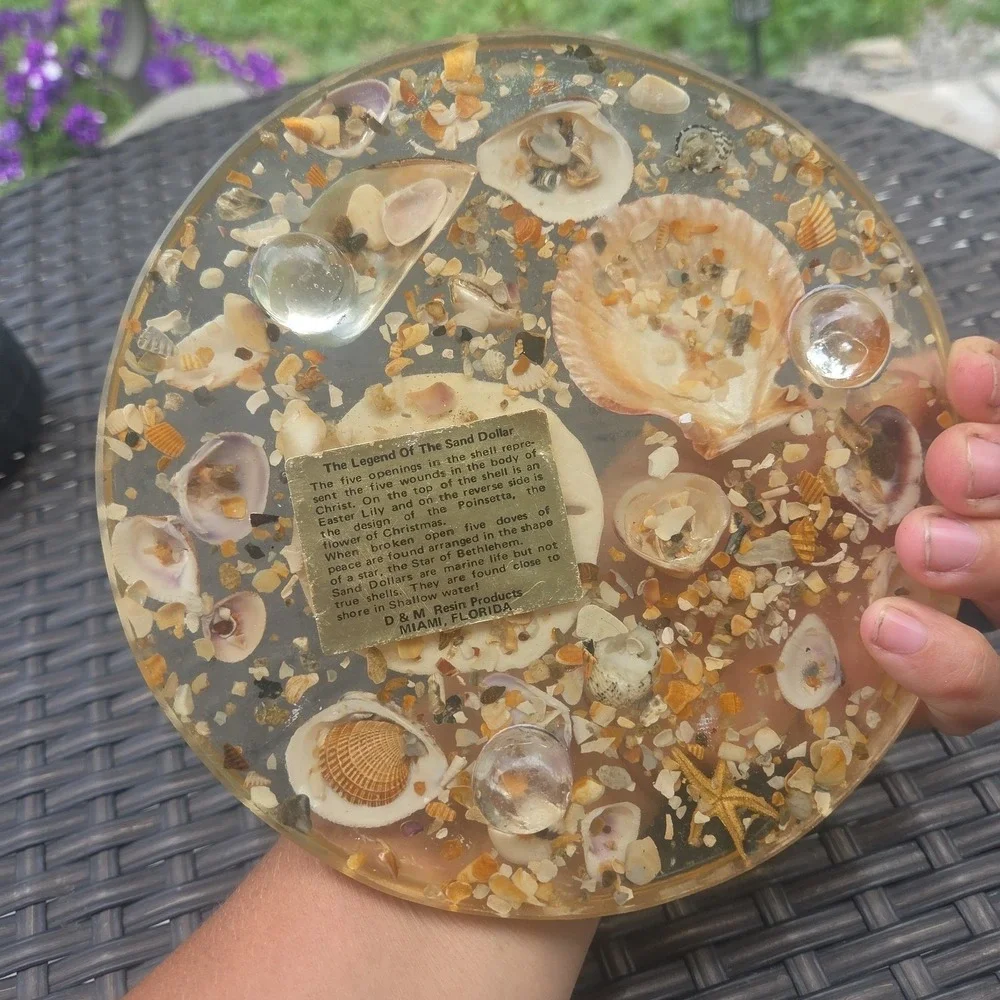 VTG Florida Trivet Seashell Resin Lucite Legend of Sand Dollar 6 3/4